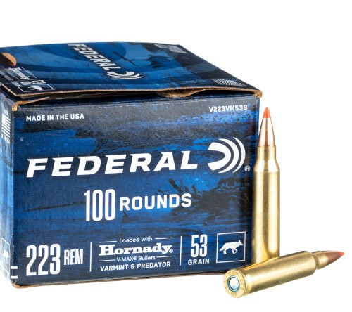 100 Rounds of .223 Ammo by Federal Varmint & Predator – 53gr V-MAX
