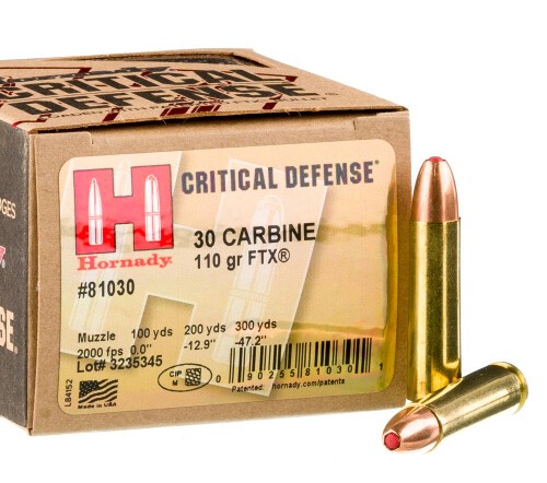 250 Rounds of .30 Carbine Ammo by Hornady Critical Defense – 110gr FTX