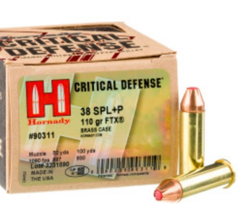 250 Rounds of .38 Spl +P Ammo by Hornady Defense – 110gr JHP