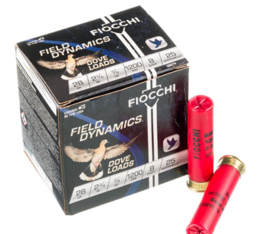 250 Rounds of 28ga Ammo by Fiocchi Dove Loads 0.75_8 shot
