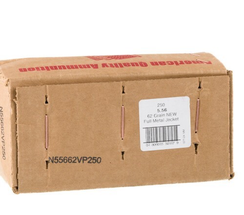 250 Rounds of 5.56×45 Ammo by American Quality Ammunition – 62gr FMJ