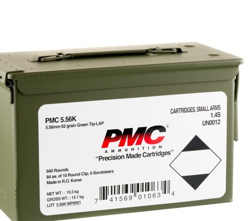 840 Rounds of 5.56×45 Ammo by PMC X-TAC – 62gr FMJ M855 in Bandolier in Ammo Can
