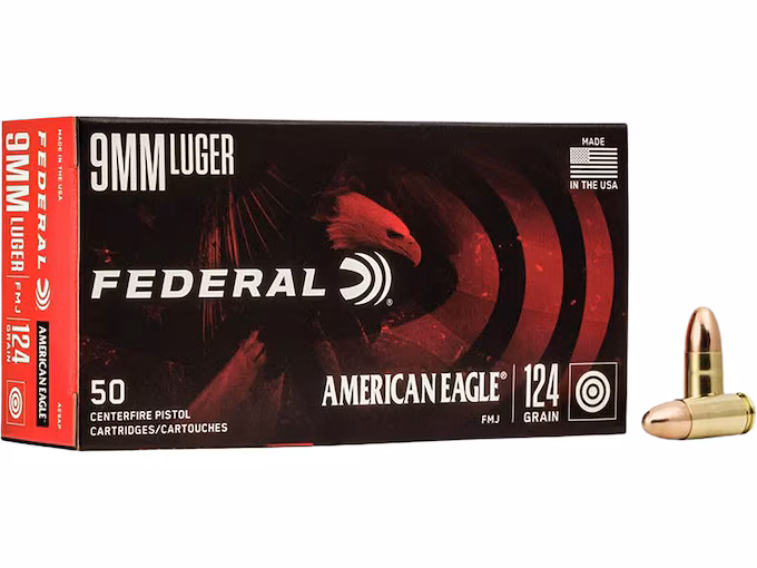 Federal American Eagle 9mm Luger Ammo 124 Grain Full Metal Jacket