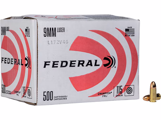 Federal Champion 9mm Luger Ammo 115 Grain Full Metal Jacket Box Bulk