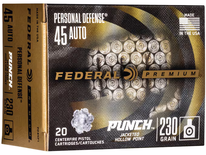 Federal Personal Defense Punch 45 ACP Ammo 230 Grain Jacketed Hollow Point