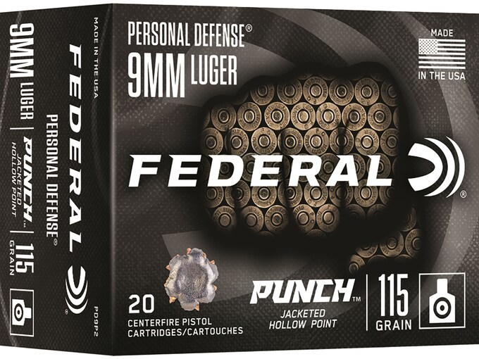 Federal Personal Defense Punch 9mm Luger Ammo 115 Grain Federal Punch Jacketed Hollow Point