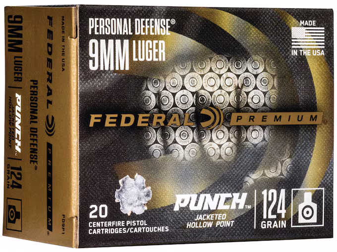 Federal Personal Defense Punch 9mm Luger Ammo 124 Grain Jacketed Hollow Point