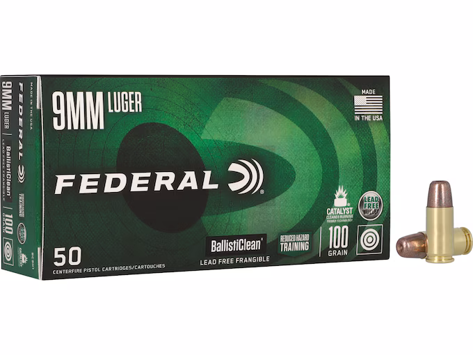 Federal Premium BallistiClean RHT 9mm Luger Ammo 100 Grain Frangible Flat Nose Lead Free