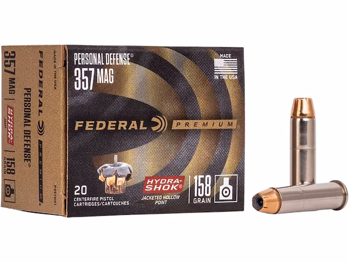 Federal Premium Personal Defense 357 Magnum Ammo 158 Grain Federal Hydra-Shok Jacketed Hollow Point