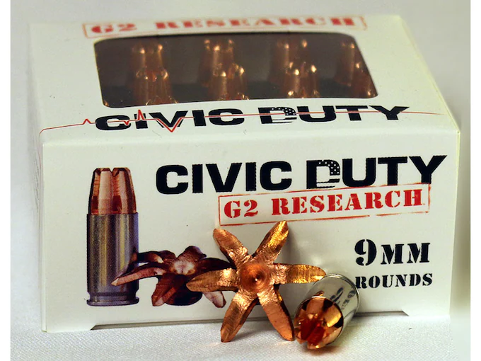 G2 Research Civic Duty 9mm Luger Ammo 96 Grain G2 R.I.P. Solid Hollow Point Lead Free