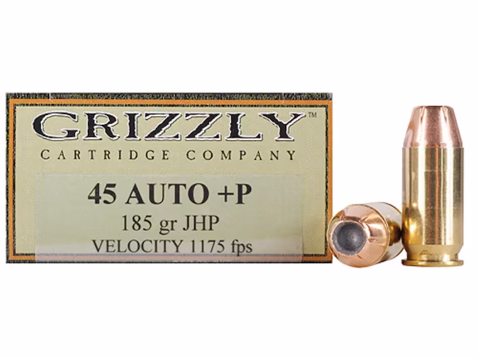 Grizzly Cartridge High Performance Handgun 45 ACP +P Ammo 185 Grain Jacketed Hollow Point