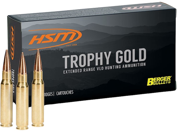 HSM Trophy Gold 308 Winchester Ammo 168 Grain Berger Hunting VLD Box of 20