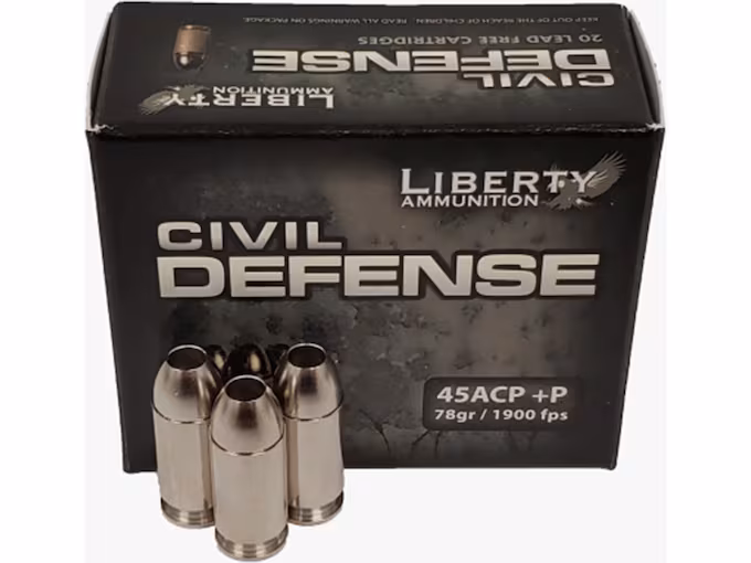 Liberty Civil Defense 45 ACP +P Ammo 78 Grain Fragmenting Hollow Point Lead Free