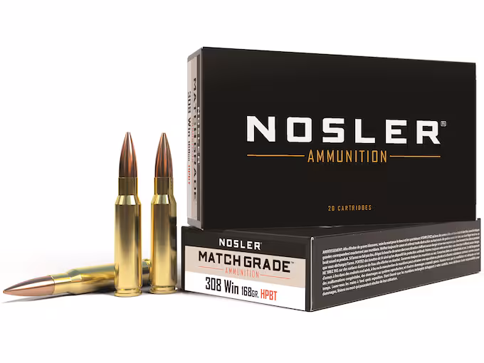 Nosler Match Grade 308 Winchester Ammo 168 Grain Nosler Custom  Box of 20