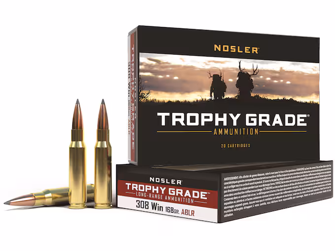 Nosler Trophy Grade 308 Winchester Ammo 168 Grain Nosler AccuBond Tip Box of 20