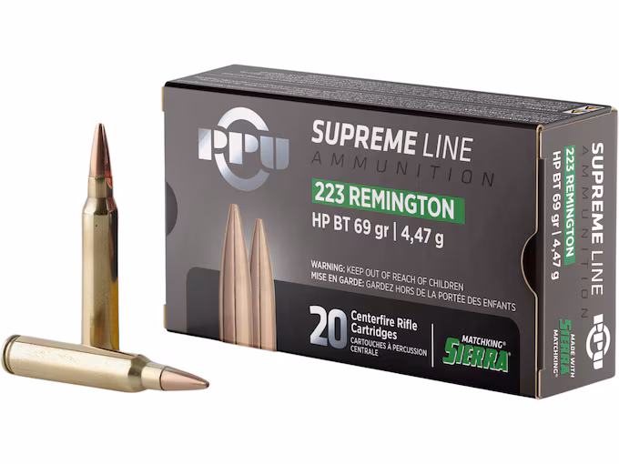 PPU Supreme 223 Remington Ammo 69 Grain Sierra MatchKing Box of 20