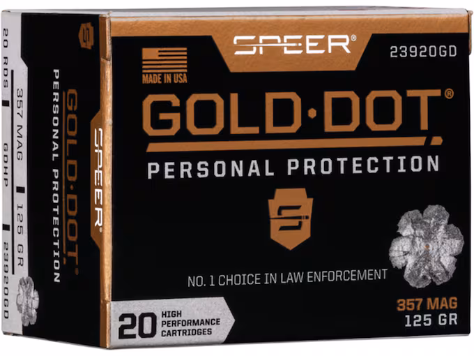 Speer Gold Dot 357 Magnum Ammo 125 Grain Bonded Jacketed Hollow Point