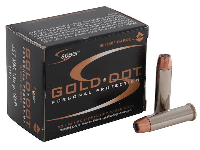 Speer Gold Dot Short Barrel 357 Magnum Ammo 135 Grain Bonded Jacketed Hollow Point