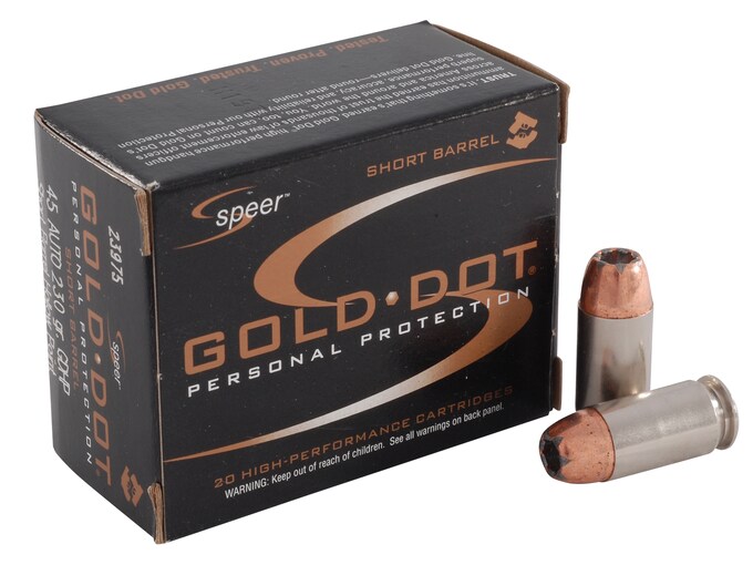 Speer Gold Dot Short Barrel 45 ACP Ammo 230 Grain Bonded Jacketed Hollow Point